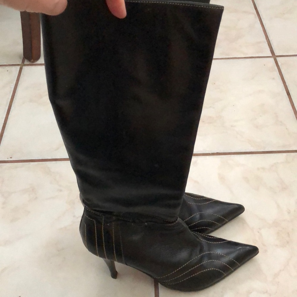 Charles David Black Leather High-Heel Knee Boots - Picture 5 of 8